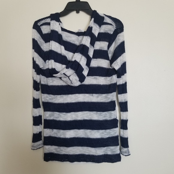 Splendid Navy Blue White Striped Hooded Cardigan Long Sleeve Top Size M - Picture 6 of 7